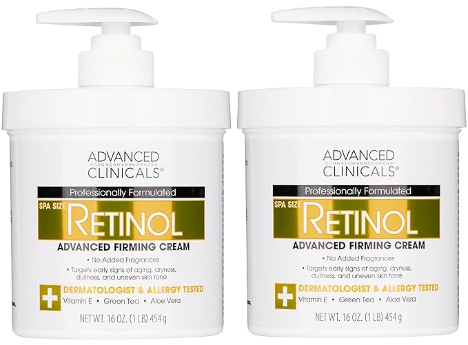 Advanced Clinicals Retinol Body Lotion & Face Moisturizer | Visible Anti Aging Skin Care Retinol Body Cream For Women & Men Targets Look Of Fine Lines, Wrinkles & Crepe Looking Dry Skin, 16OZ, 2-Pack