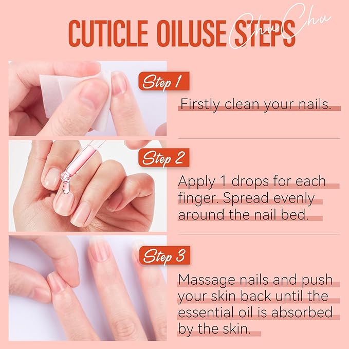 CHUCHU Organic Cuticle Oil for Nails: Peach Jojoba Nail Oil with Vitamin B & E - Moisturizes Repairs and Promotes Nail Growth - Prevents Dryness Hangnails and Chapped Skin 15ML