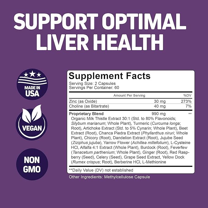 Herbtonics Liver Cleanse Detox & Repair Formula 20+ Herbs: 120 Vegan
