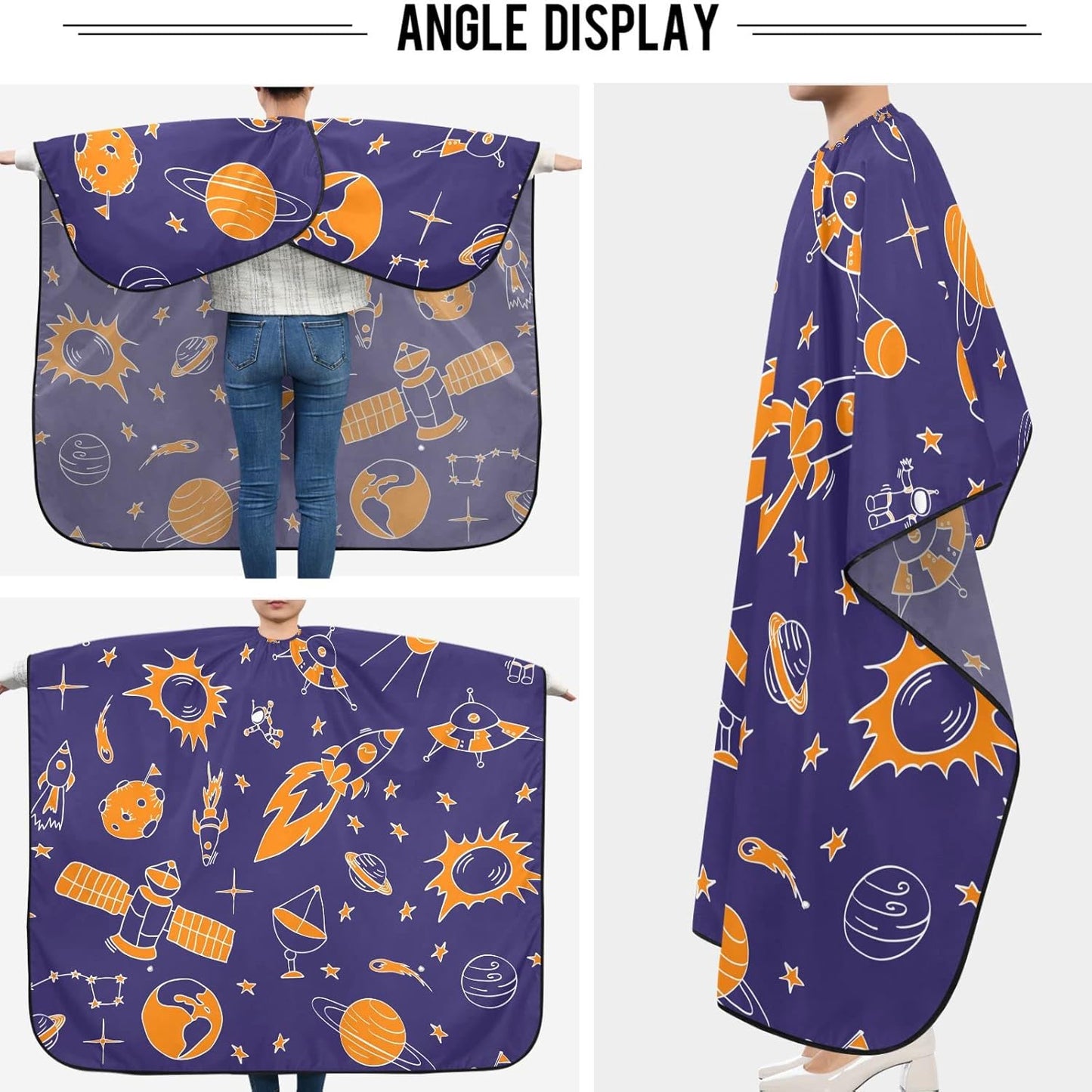 visesunny Barber Cape Space Doodle Polyester Hair Cutting Salon Cape Apron Anti-Static Haircut Water-Resistant Shaving Cloth Beard Shaving Bib Hairdressing Cape