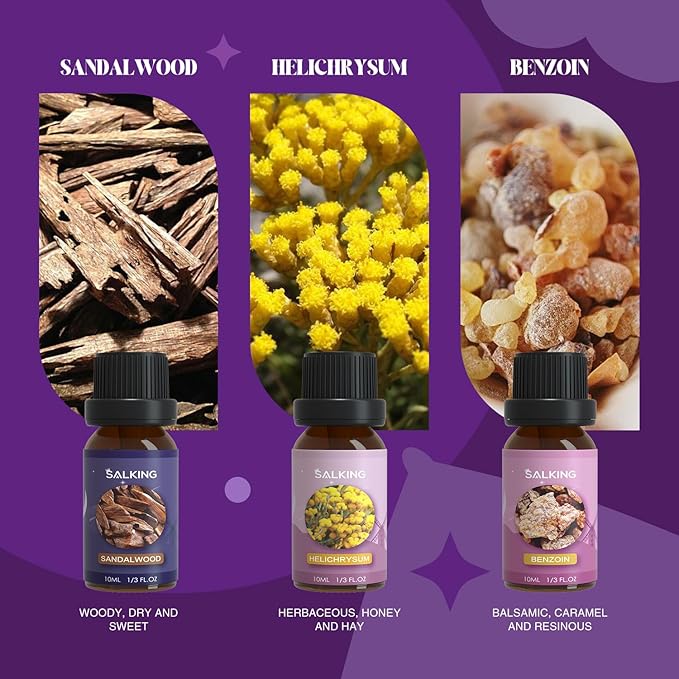SALKING Sleep Essential Oils Set, Pure and Natural Essential Oils, Fragrance Oil Scented Oils for Oil Diffusers 6 x 10 ML - Lavender, Vetiver, Sandalwood, Valerian, Helichrysum, Benzoin…