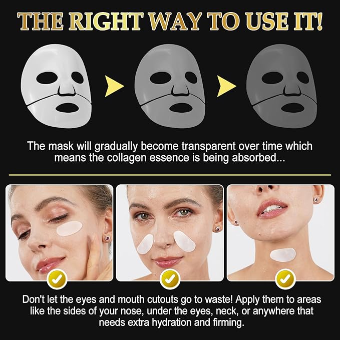 Advanced Snail Mucin Glass Glow Hydroge, Face Masks Skincare 6 EA, Collagen Face Mask, Snail Mucin Sheet Mask, Travel Essentials, Face Masks for Dry, Sensitive Skin, Korean Skin Care