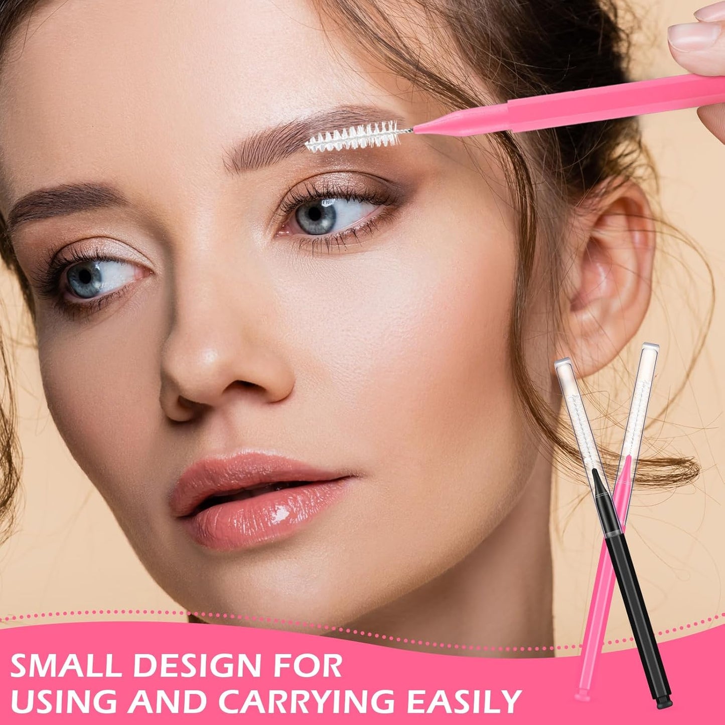 Patelai 150 Pieces Micro Eyebrow Brush with Cap Brow Lamination Spoolie Comb Lift Tools Lash Filler Eyelashes Extensions Eyebrows(Black, Pink)