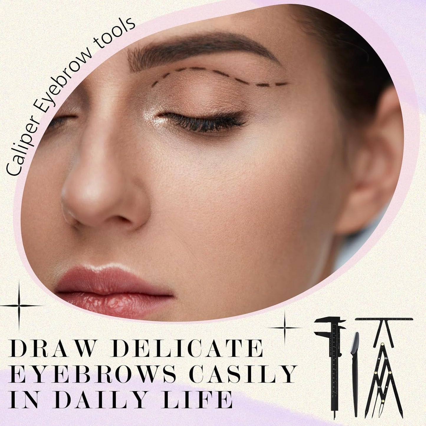 Konohan 11 Pcs Eyebrow Mapping Kit Eyebrow Shaping Tools Eye Brow Measuring Ruler Double Scale Vernier Caliper 3 Point Positioning Ruler Golden Ratio Caliper Brow Trimming Knives(Black)