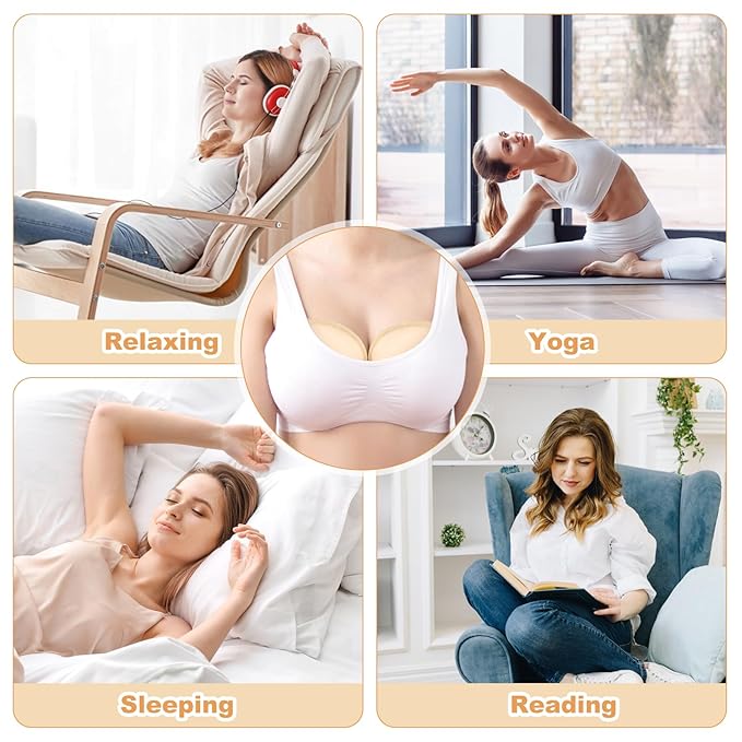 Castor Oil Pack for Breast, 4 PCS Reusable Organic Castor Oil Pack Wrap,Soft Breast Pads for Relaxing Sleeping (Oil Not Included) - White+Khaki