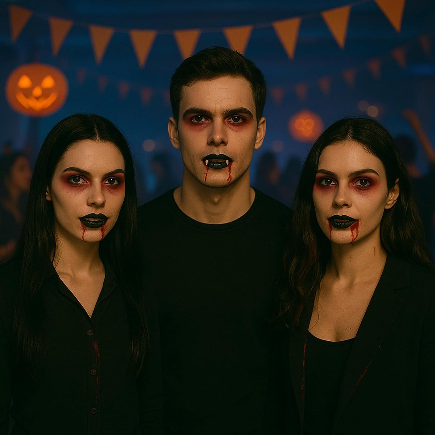 BOBISUKA Halloween Vampire Makeup Kit with Dark Fake Blood, Black Lipstick, 3 Pairs Vampire Teeth, Horror Cosplay Costume Accessories for Halloween, Vampire, Party