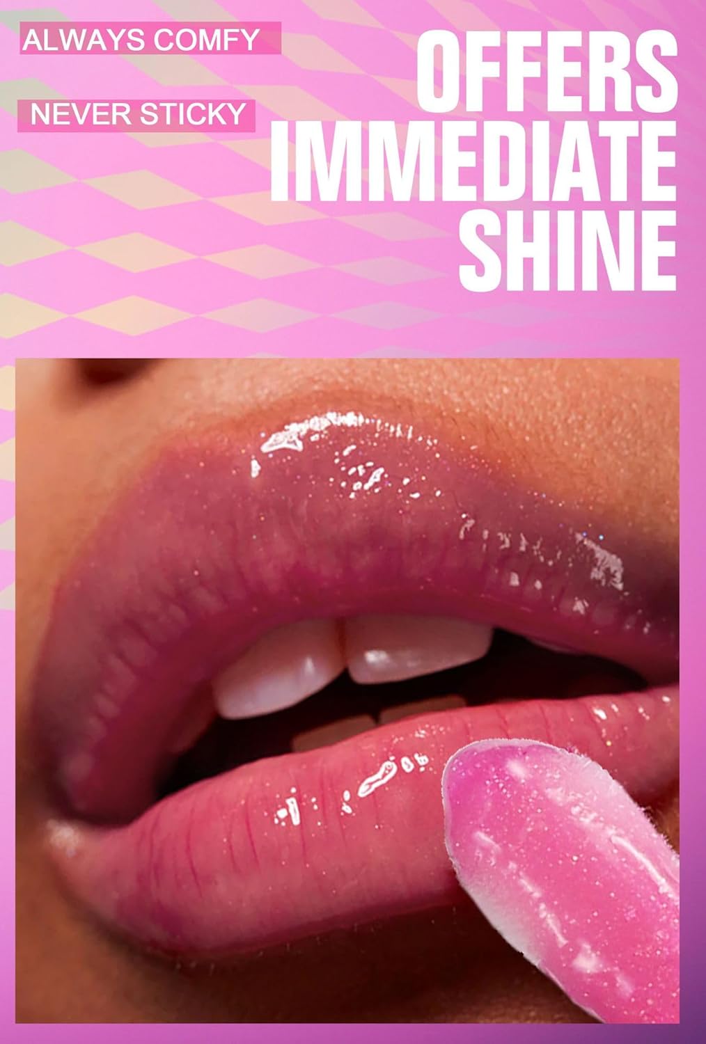 Beauty Glazed Big Brush Head Lip Oil, Ultra-Hydrating & Nourishing, Smooth Glossy Finish Lip Glow Oil, Shiny and Vegan Tinted Lip Gloss, Non-Sticky Formula (1, 02# Shiny)