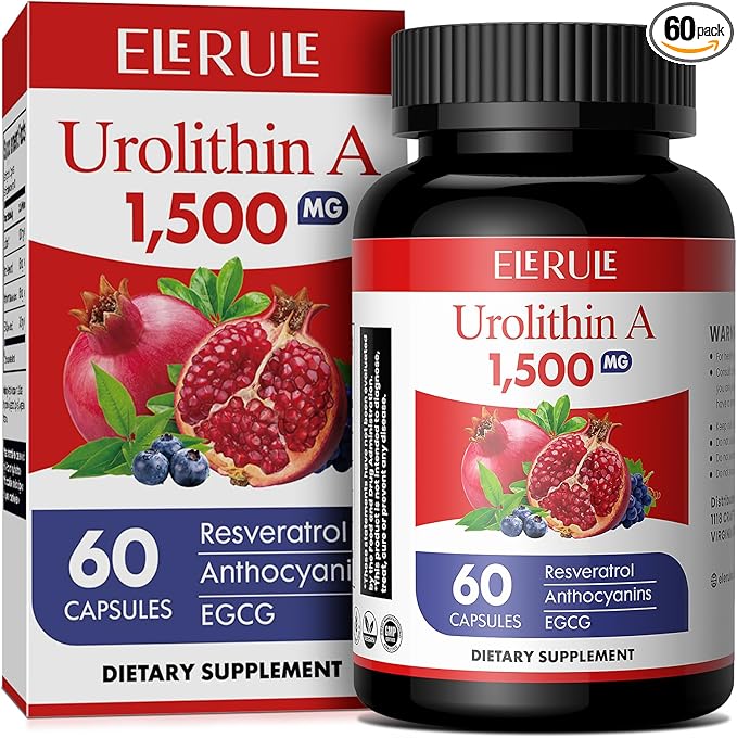 Urolithin A Supplement 1500mg Plus Trans-Resveratrol, Anthocyanins, Green Tea,Urolithin A Capsules Promoting Healthy Aging,Supports Cellular,Vitality & Energy for Men & Women, 60 Capsules