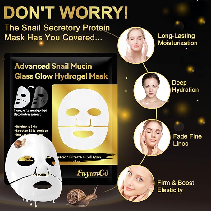 Advanced Snail Mucin Glass Glow Hydrogel Face Masks - 4pcs,Collagen Face Mask - Anti Aging and Moisturizing Face Masks Skincare,for Acne Marks, Anti-Aging, Firming Skin
