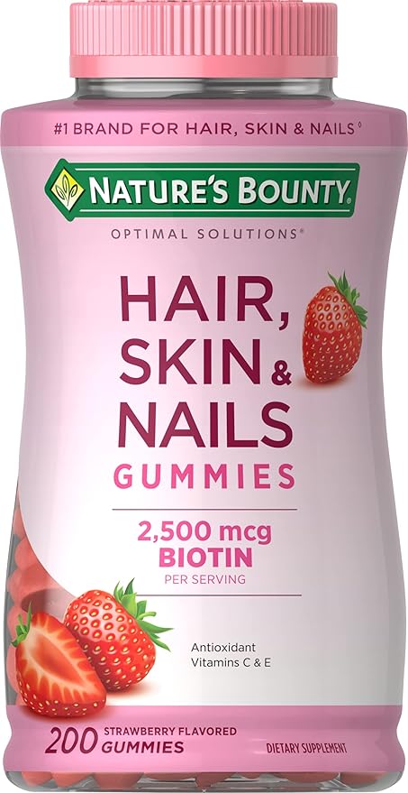 Nature's Bounty Optimal Solutions Gummies with Biotin, Strawberry, 200 Count