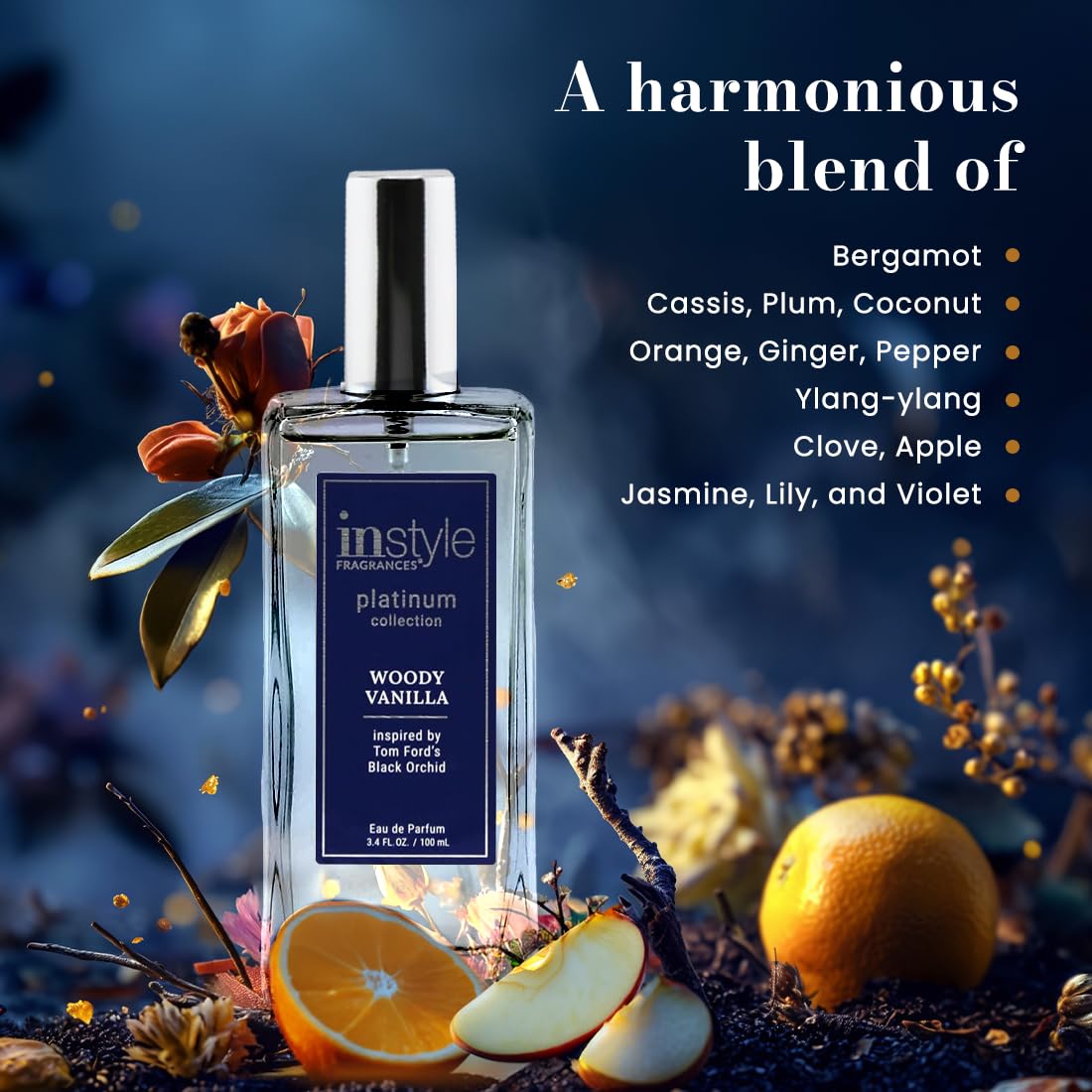 Instyle Fragrances, Platinum Collection, Woody Vanilla, Inspired by Tom Ford's Black Orchid, Unisex Eau de Parfum, CLEAN, Vegan, Paraben-Free, Never Tested on Animals, 3.4 Fluid Ounces