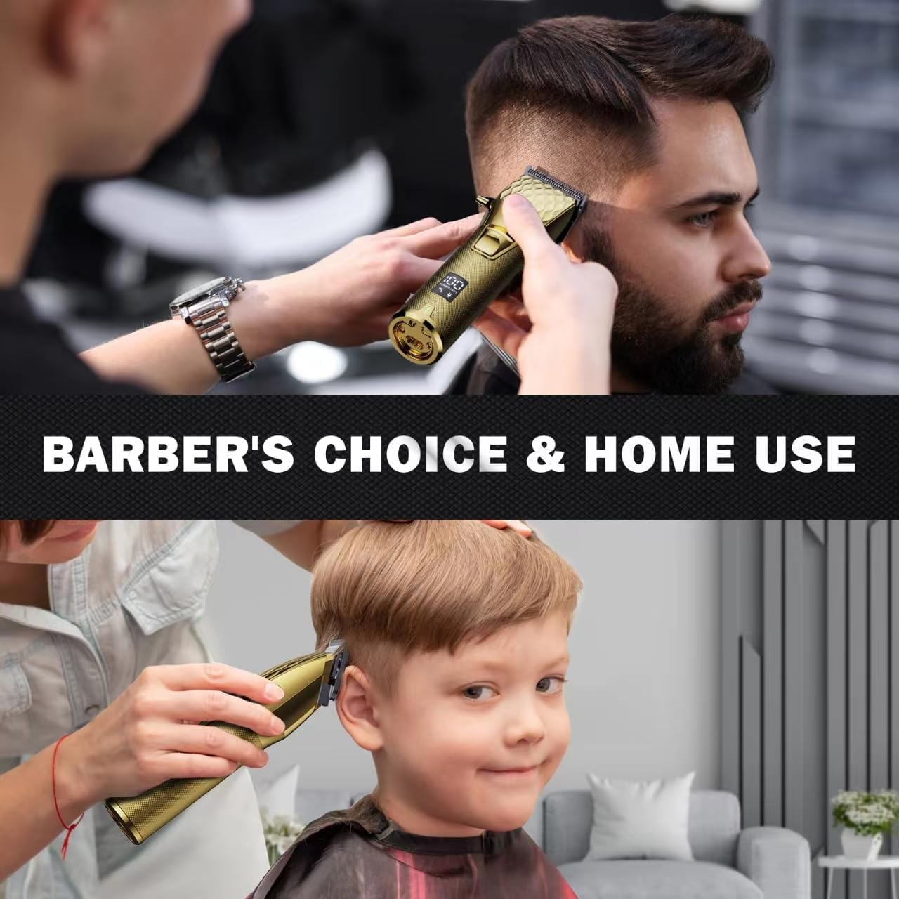 FADEKING® Professional Hair Clippers for Men - Cordless Barber Clippers for Hair Cutting, Rechargeable Hair Beard Trimmer with LED Display & Quality Travel Storage Case (Gold)