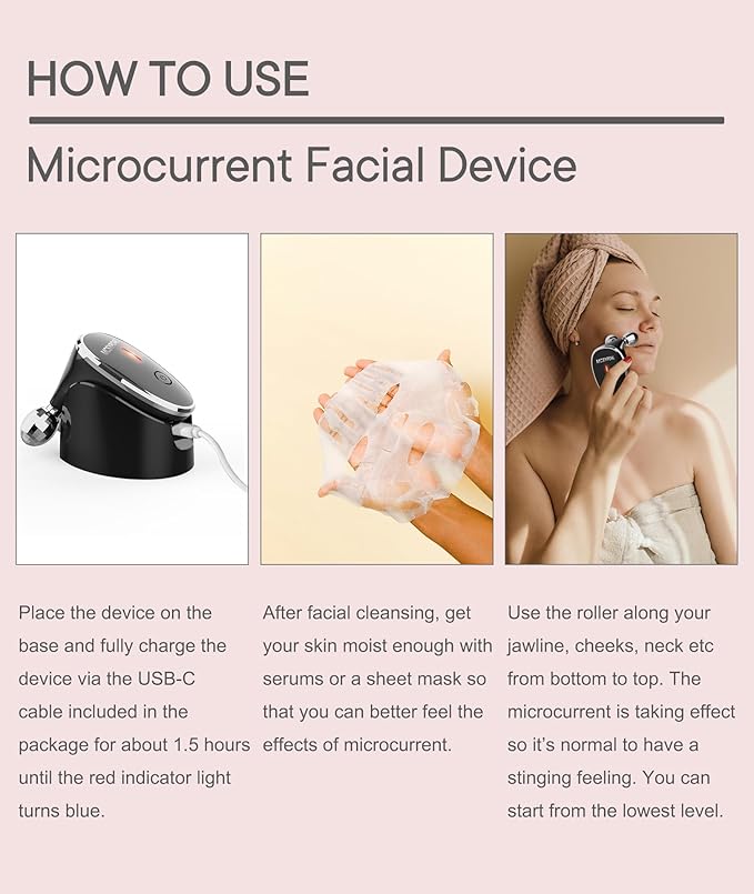 Micro-Current-Facial-Device, 5-in-1 Facial Roller Massager for Skin Care at Home, Face Massager Tool, Black