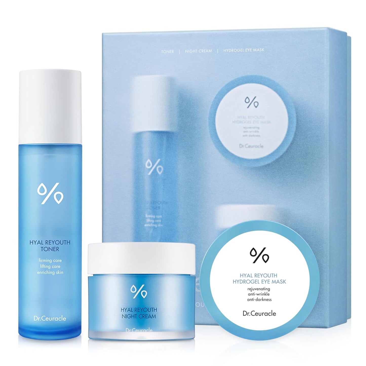 Dr.Ceuracle Hyal Reyouth Glowing Gift Set - Korean Skincare Starter Set included Hydrating Toner, Firming Under Eye Patch, Moisturizing Night Cream