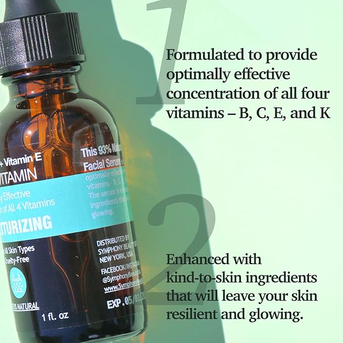 MADE IN USA NATURAL MULTI VITAMIN Facial Serum for Retexturizing Glowing Healthy Face Skin Antioxidants with Vitamin B C E K Concentration 30ml 1 fl oz - PURIFECT - Non Irritating Formula