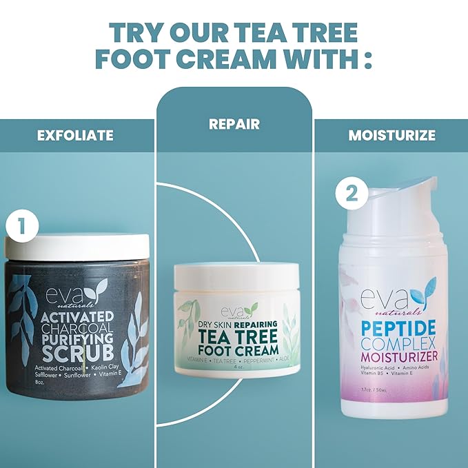Eva Naturals Tea Tree Foot Cream - Foot Lotion with Peppermint, Menthol and Spearmint - Soothing Foot Cream Treatment for Dry Cracked Heels and Feet
