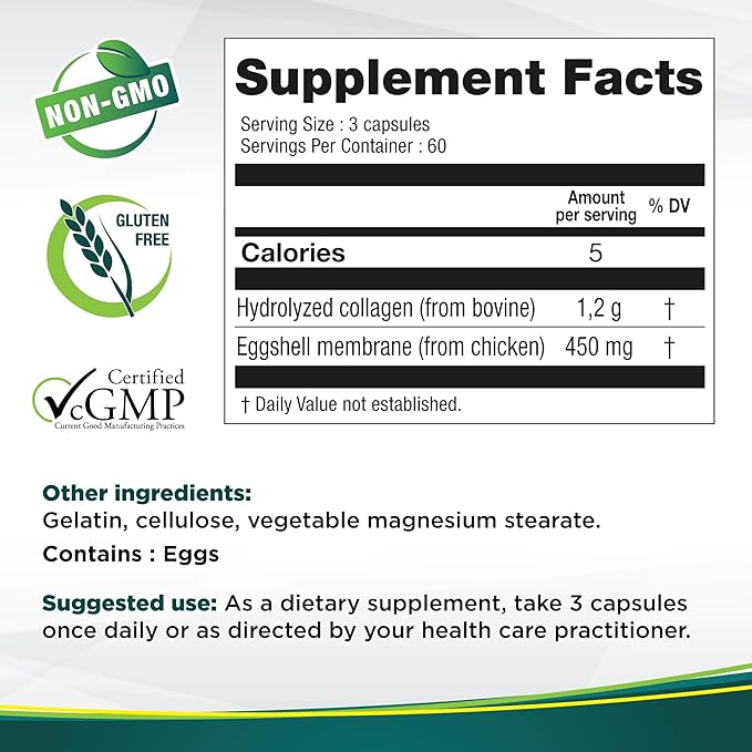 Genacol Natural Eggshell Membrane & Collagen Peptides Supplement for Joint Comfort & Flexibility | Gluten-Free, Non-GMO Joint & Mobility 180 Capsules