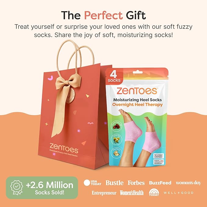 ZenToes Moisturizing Socks for Cracked Heel Treatment - Vitamin E, Olive Oil and Jojoba Oil Infused Heel Socks to Soften and Hydrate (Fuzzy Pink, Regular)
