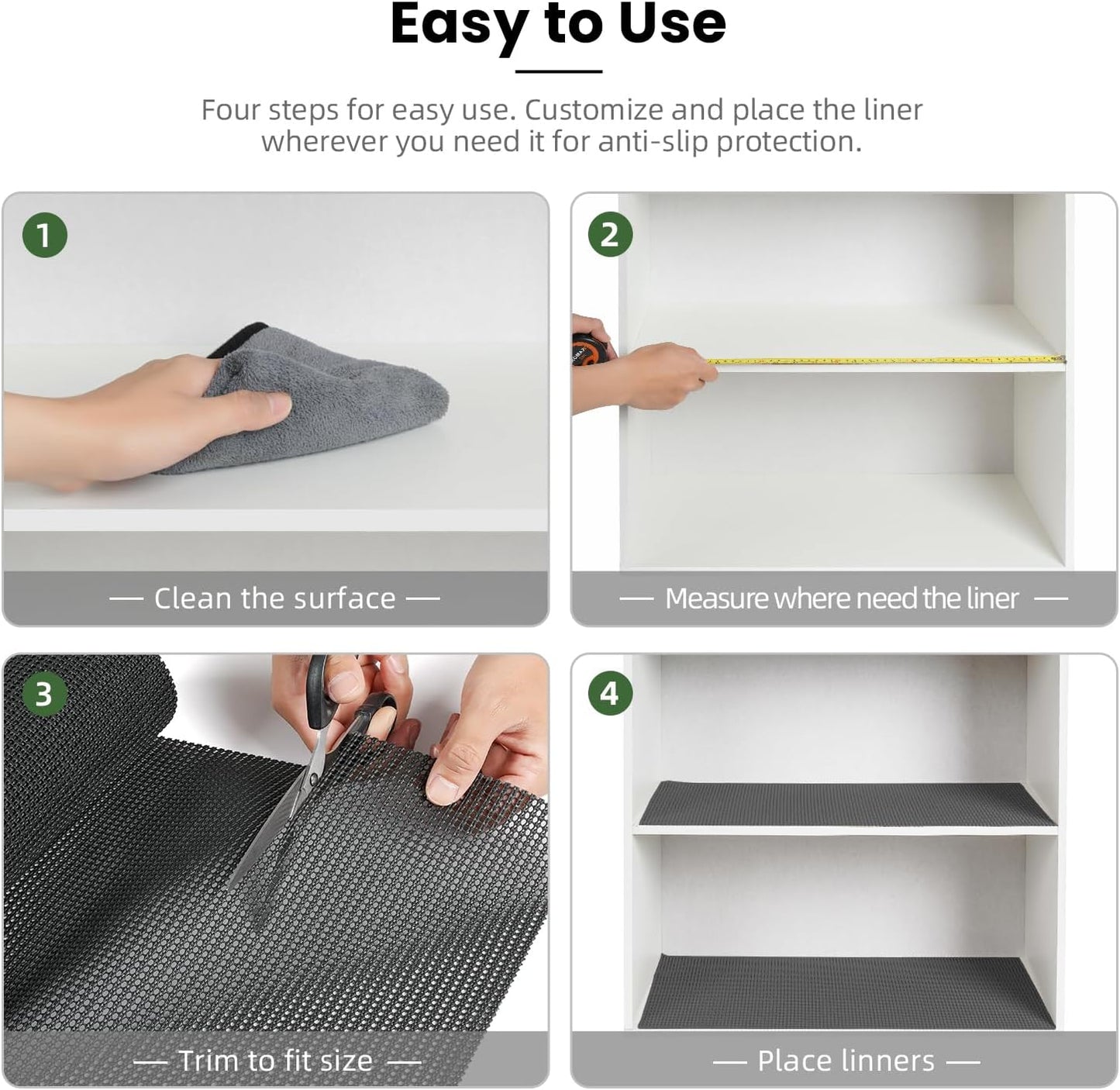 BAGAIL Drawer and Shelf Liner, 12 in X 10 Ft Non-Adhesive Shelf Liners for Kitchen Cabinets, Thick Strong Grip Liners for Desk, Shelves, Bathroom Drawers, Cabinet Protection - Charcoal