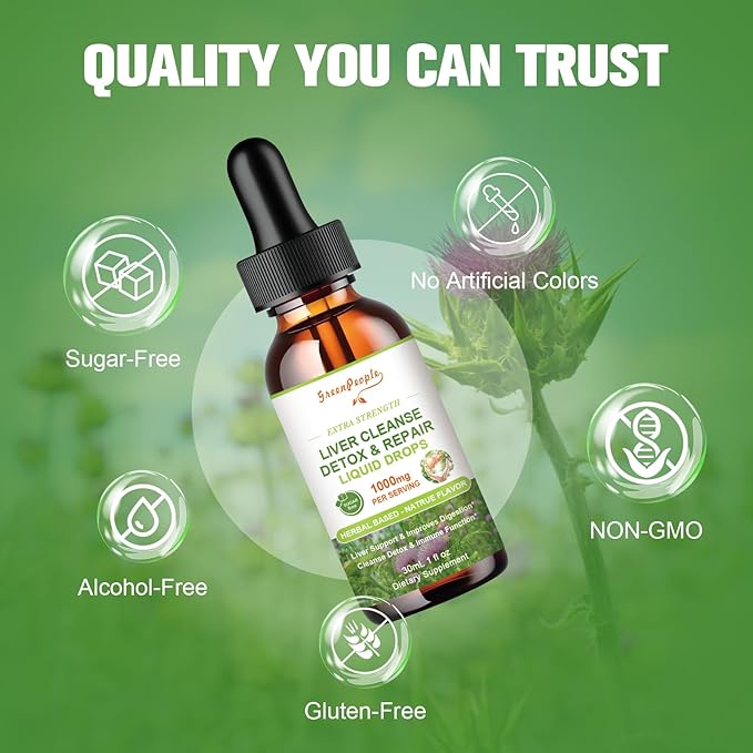 Liver Health Support Liquid-Liver Cleanse Detox 1000mg Milk 500mg Artichoke 17x Potent 1Fl Oz
