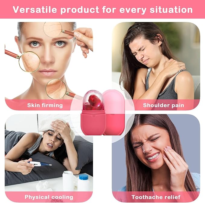 KOGITI Ice Mold for Face,Ice Roller for Face & Eye, Beauty Facial Ice Rollers Ice Holder Mold Face Puffiness Relief Massage Skin Care Tools, Ice Facial Cube (New-Pink)