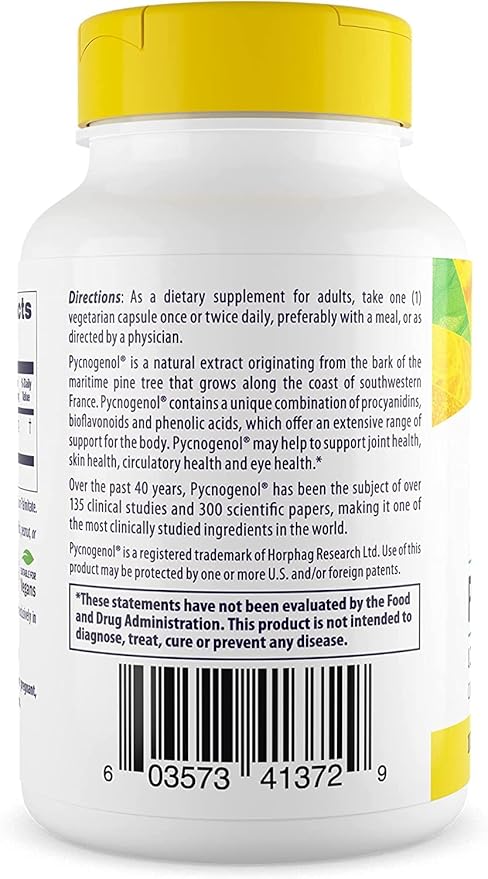 Healthy Origins Pycnogenol 100 mg - Premium Pine Bark Extract - French Maritime Pine Bark Extract for Heart Health, Skin Care & More - Gluten-Free & Non-GMO Supplement - 60 Veggie Caps