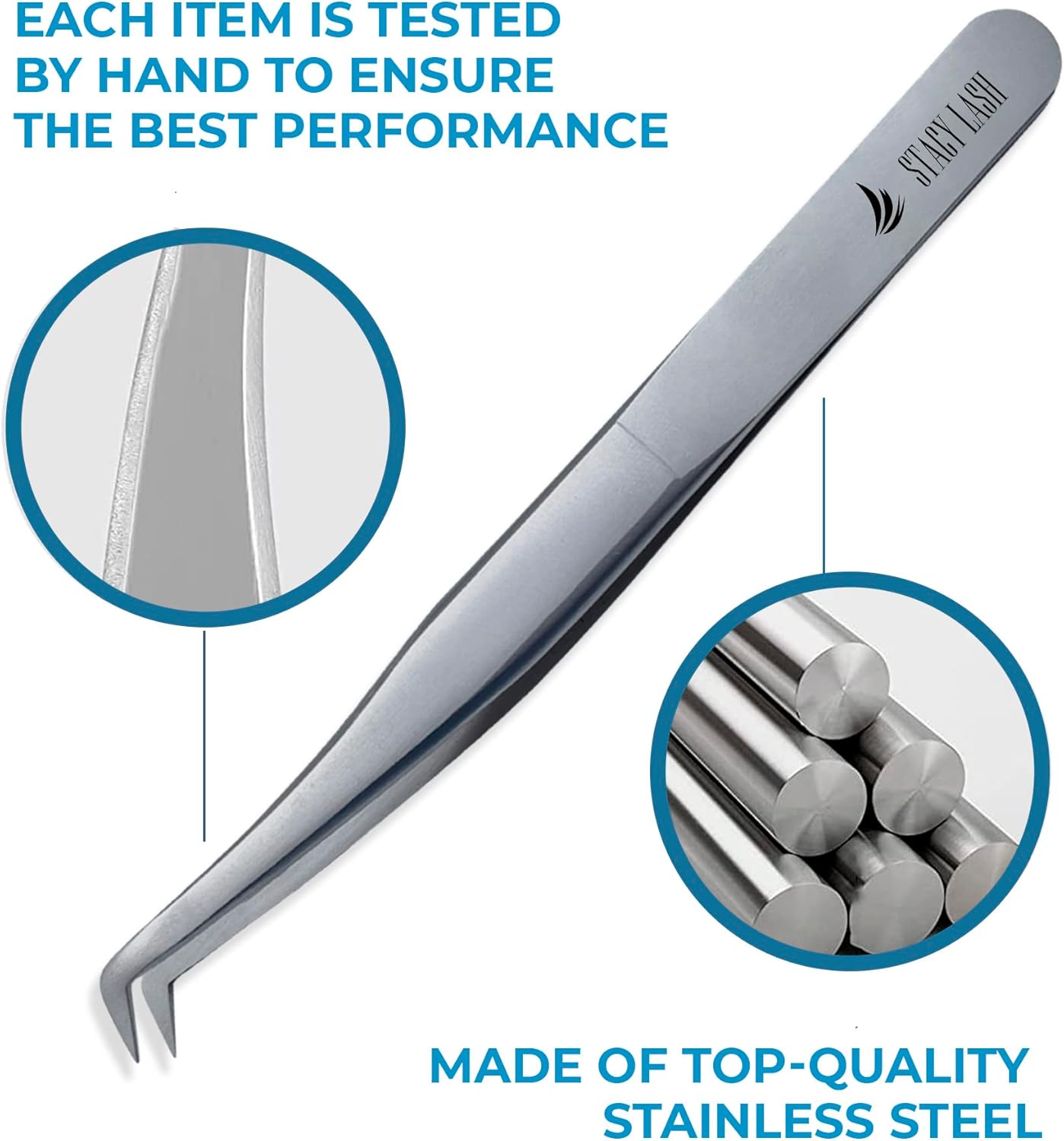 Stacy Lash STL-9 Eyelash Extension Tweezers/Precision Tool for Volume Extensions & False Lashes Application & Premade Fans/Curved Tweezer Tip/Beauty Accessories/Eyelashes Supplies