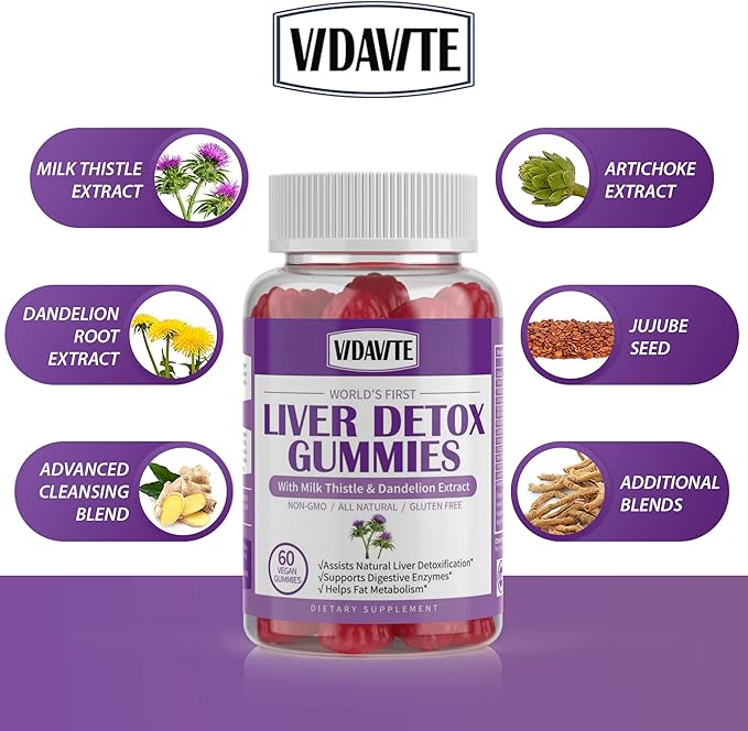 Liver Cleanse Detox & Repair Gummies 1500mg Silymarin 20+ Herbs (60 Vegan