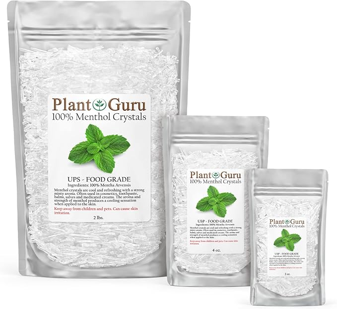 Menthol Crystals 4 oz. Mentha Arvensis 100% Pure Natural USP Food Grade - Great for Cosmetics, Salves, Balms, Creams and Soap Making.