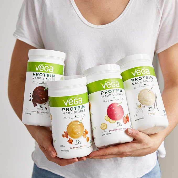 Vega Protein Made Simple, Dark Chocolate - Stevia Free Vegan Protein Powder, Plant Based, Healthy, Gluten Free, Pea Protein for Women and Men, 9.6 oz (Packaging May Vary)