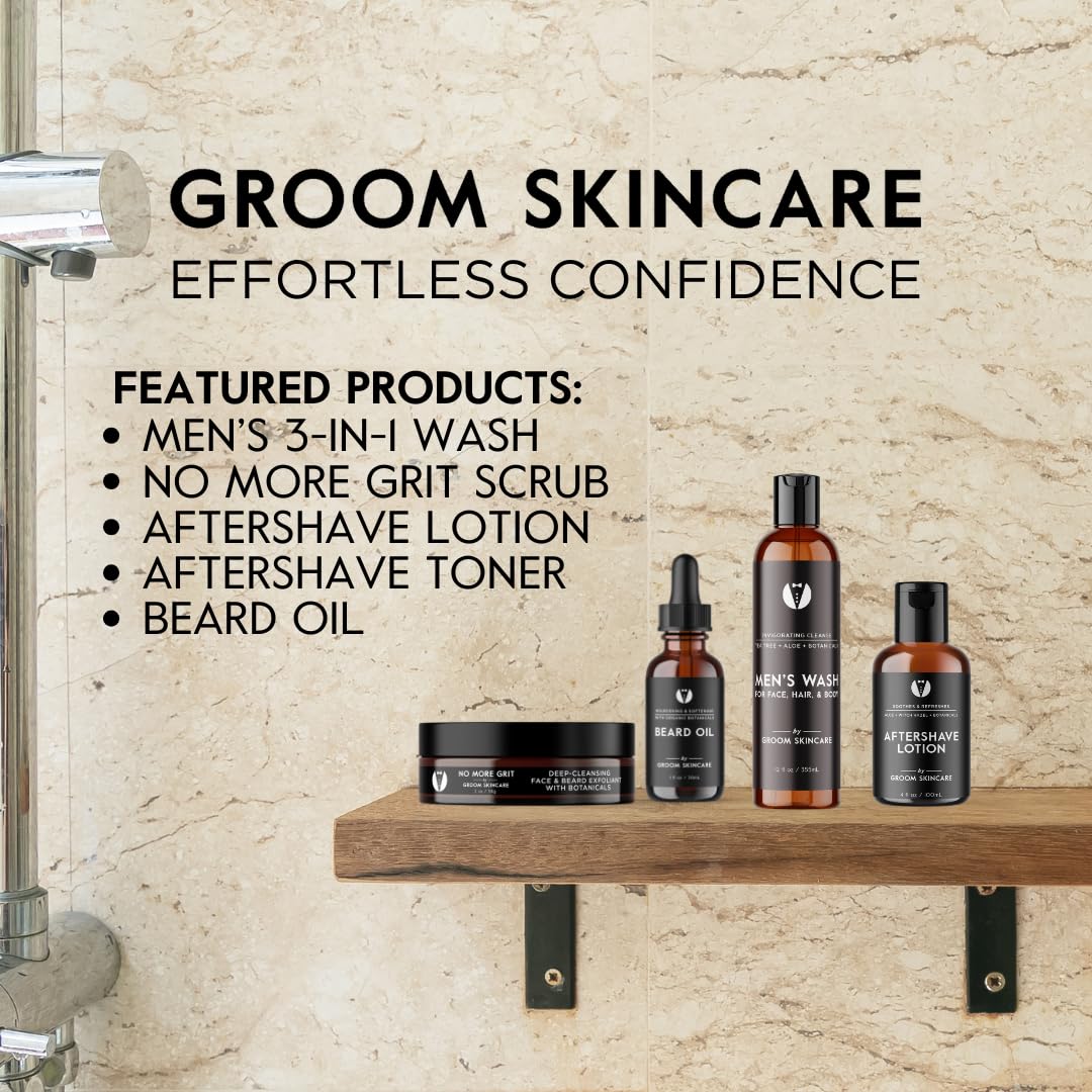 GROOM 3-in-1 Hair, Face & Body Wash for Men | Organic Aloe & Essential Oils | Gentle, Plant-Based Cleanser for Shower, Shave & Skin | Fresh Scent | 12 oz