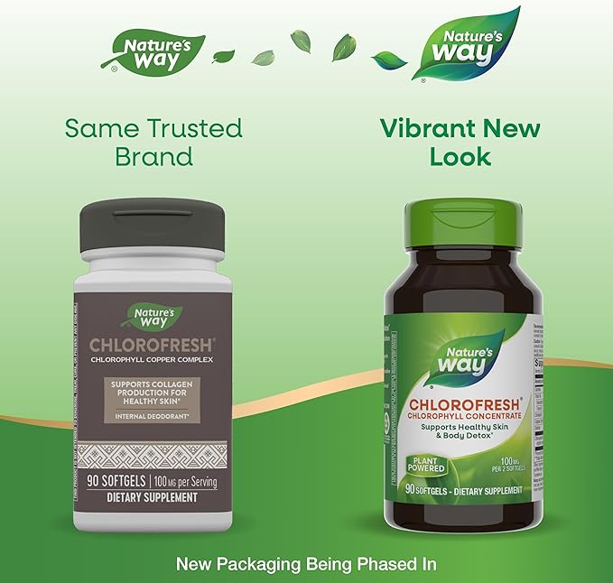 Nature’s Way Chlorofresh Chlorophyll Concentrate, Supports Detox Pathways*, Chlorophyllin Copper Complex, Supports Healthy Skin*, Internal Deodorant*, 90 Softgels (Packaging May Vary)