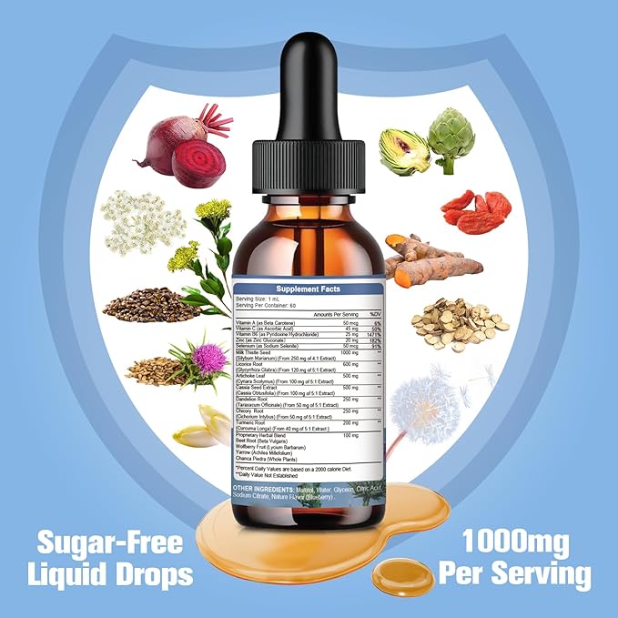 Liver Health Support Liquid-Liver Cleanse Detox 1000mg Milk 500mg Artichoke 17x Potent 2Fl Oz