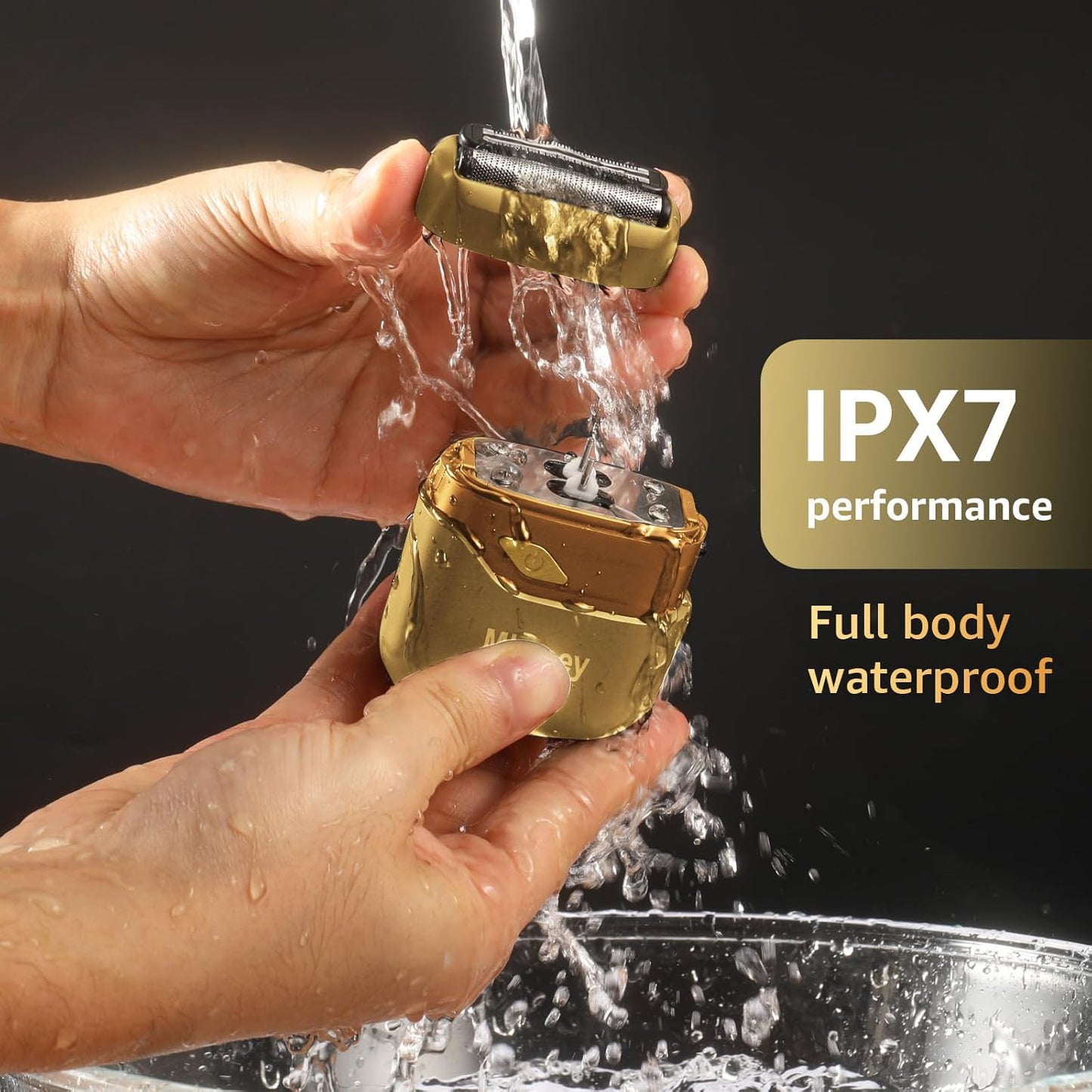 Electric Foil Shavers for Men, Mini Electric Razor, Compact Face Shaver, IPX7 Waterproof Wet Dry Cordless Razor, LED Display, USB-C, Travel-Friendly, Light Gold