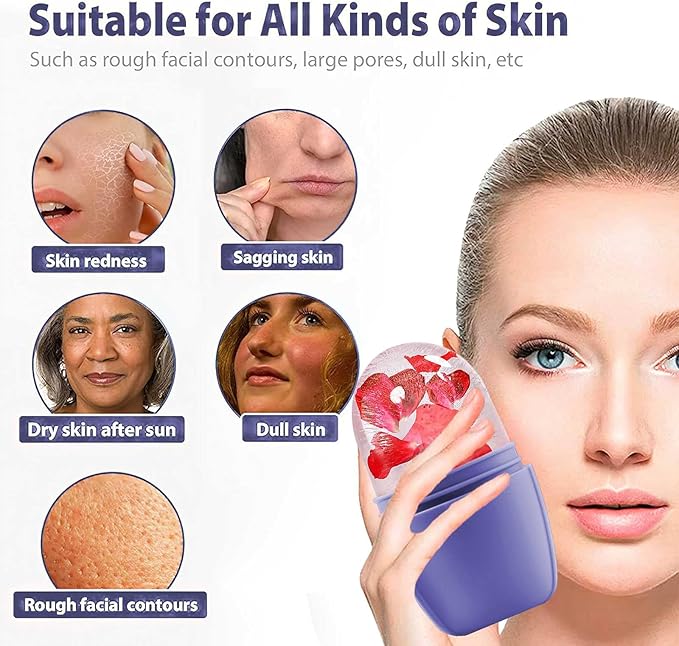 KOGITI Ice Rollers & Mold - Face & Eye Puffiness Relief Massage, Ice Facial Cube (Brush-Purple)