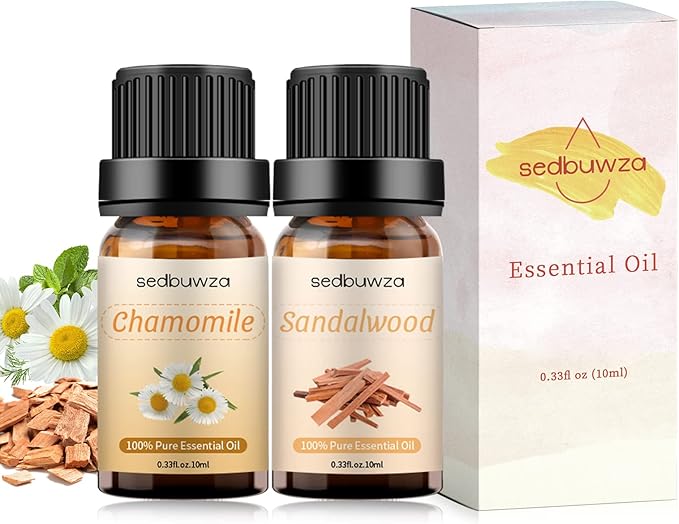 Sedbuwza Sandalwood Chamomile Essential Oil Set, Sandalwood Fragrance Oil Chamomile Scent Oil Set for Diffuser, Aromatherapy, Massage, Soap, Candle Making 2 x 10 ml