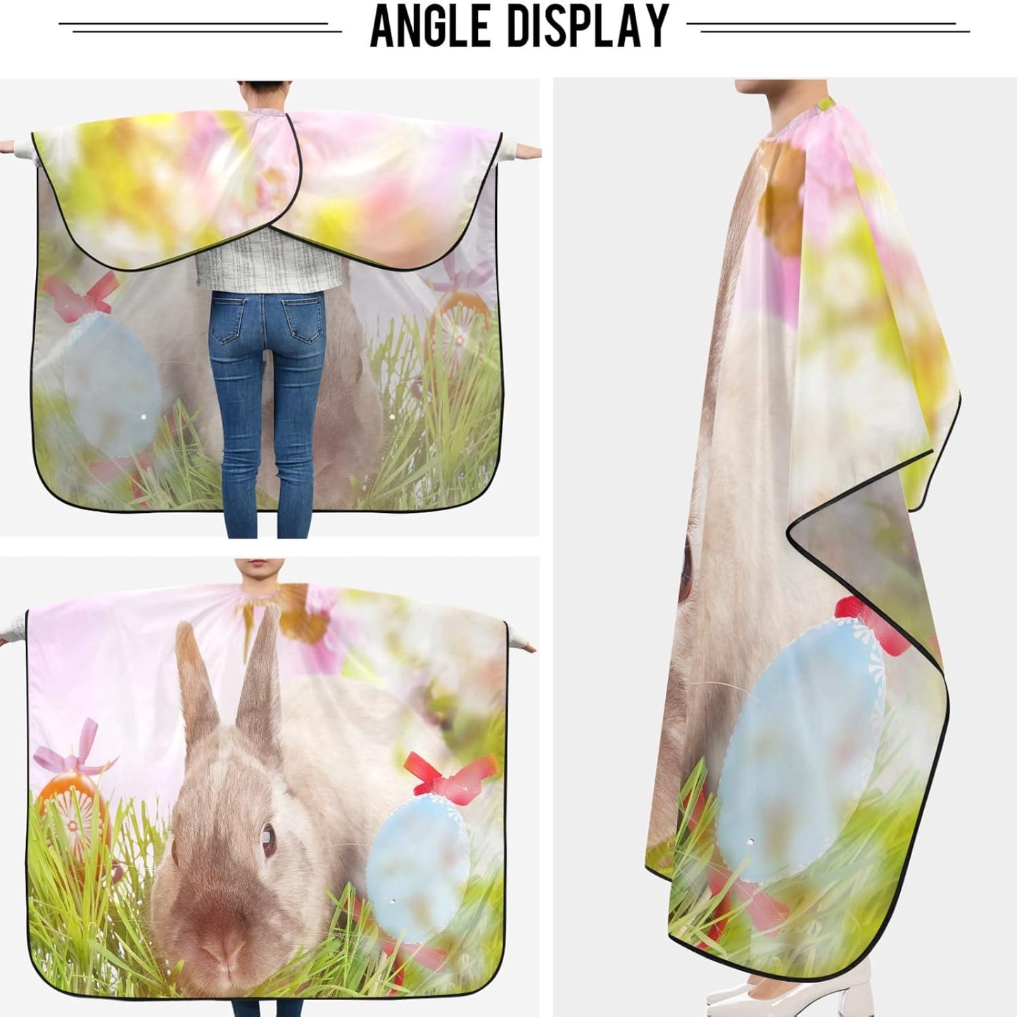 visesunny Barber Cape Funny Rabbit Easter Polyester Hair Cutting Salon Cape Apron Anti-Static Haircut Water-Resistant Shaving Cloth Beard Shaving Bib Hairdressing Cape