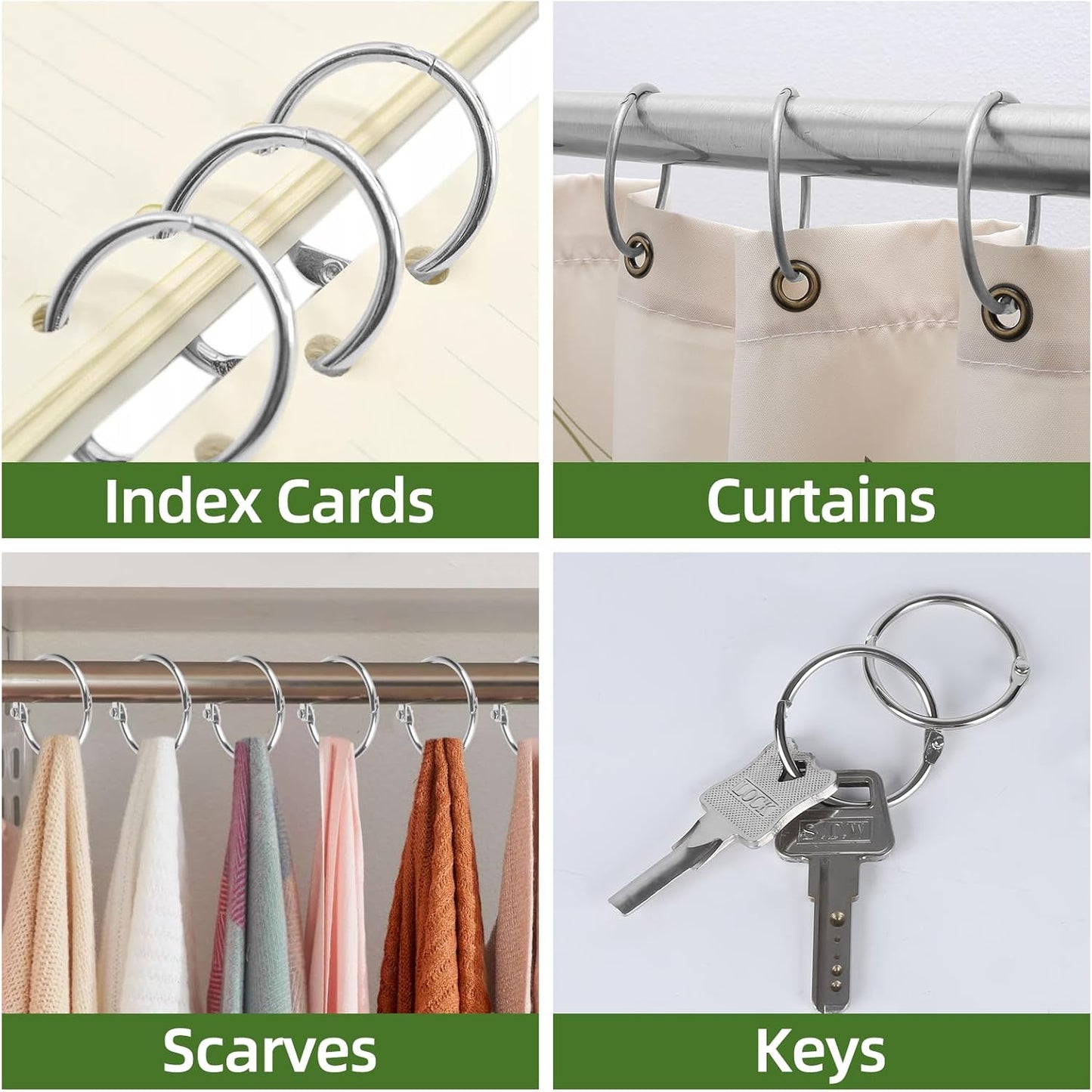 3 Inch Office Book Rings, Loose Leaf Binder for Keys, Paper, Flashcards, Index Cards, Notebooks, Photos, Scarves, Binder Clip Rings for School, Home, Office, Nickel Plated, Silver, 10 Pack