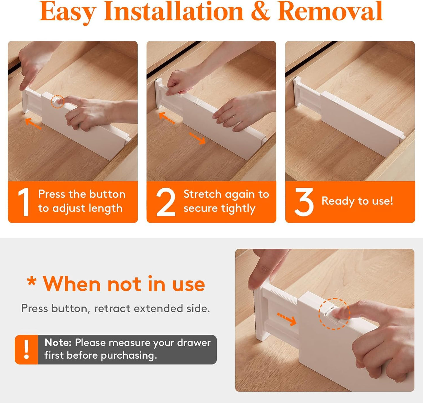 Lifewit 8 Pack Drawer Dividers 4" High, 11-17" Adjustable Dresser Drawer Organizers for Clothes, Expandable Dresser Separators in Bedroom/Bathroom/Kitchen/Vanity/Office Organization and Storage, Beige