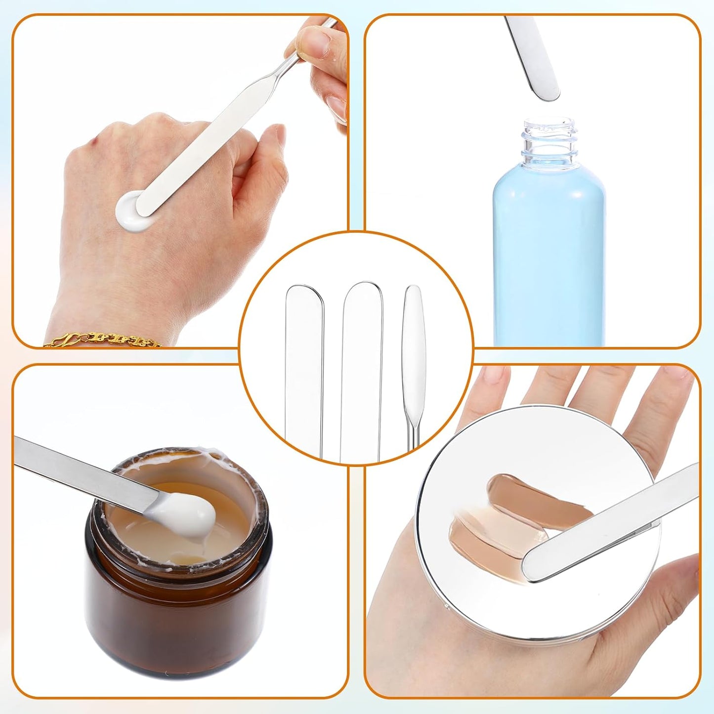 Stainless Steel Makeup Spatula with Leather Case, 3PCS Beauty Face Cream Applicator Double Edged Face Mask Spatulas Cosmetic Mixing Tools for Foundation, Face Cream, and Beauty Applications