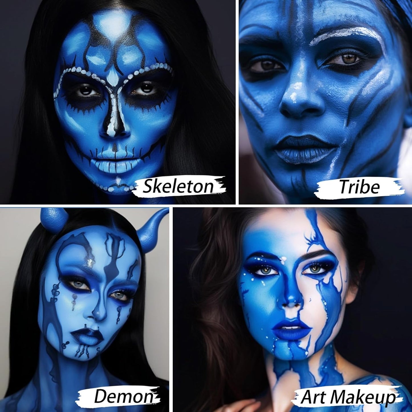 UCANBE Blue Face Body Paint Makeup Foundation, Professional Non-Toxic Greasepaint Palette for Kids & Adults Party, Cream Facepaints for Halloween Cosplay Theater Costume Stage SFX Dress-Up Makeup