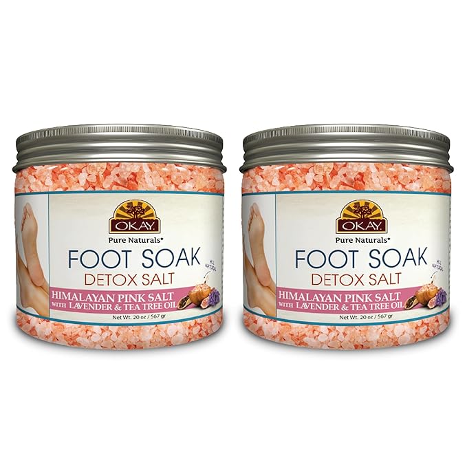 OKAY Foot Soak Detox Salt - Foot Soaking Salts for Dry Cracked Feet with Tea Tree Oil and Lavender Oil, Foot Bath, Pedicure Soak, Great for Men and Women, Athletes - 20 oz (Pack of 2)