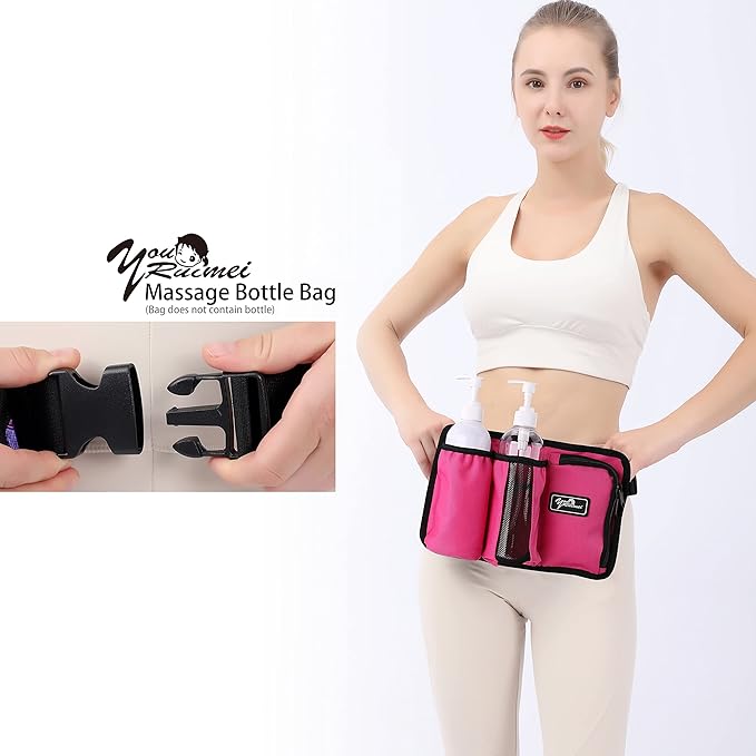 Massage Bottle Bag Massage Therapist Holster Massage Lotion Holster Massage Oil Holster(YR-3KD-Rose Red)