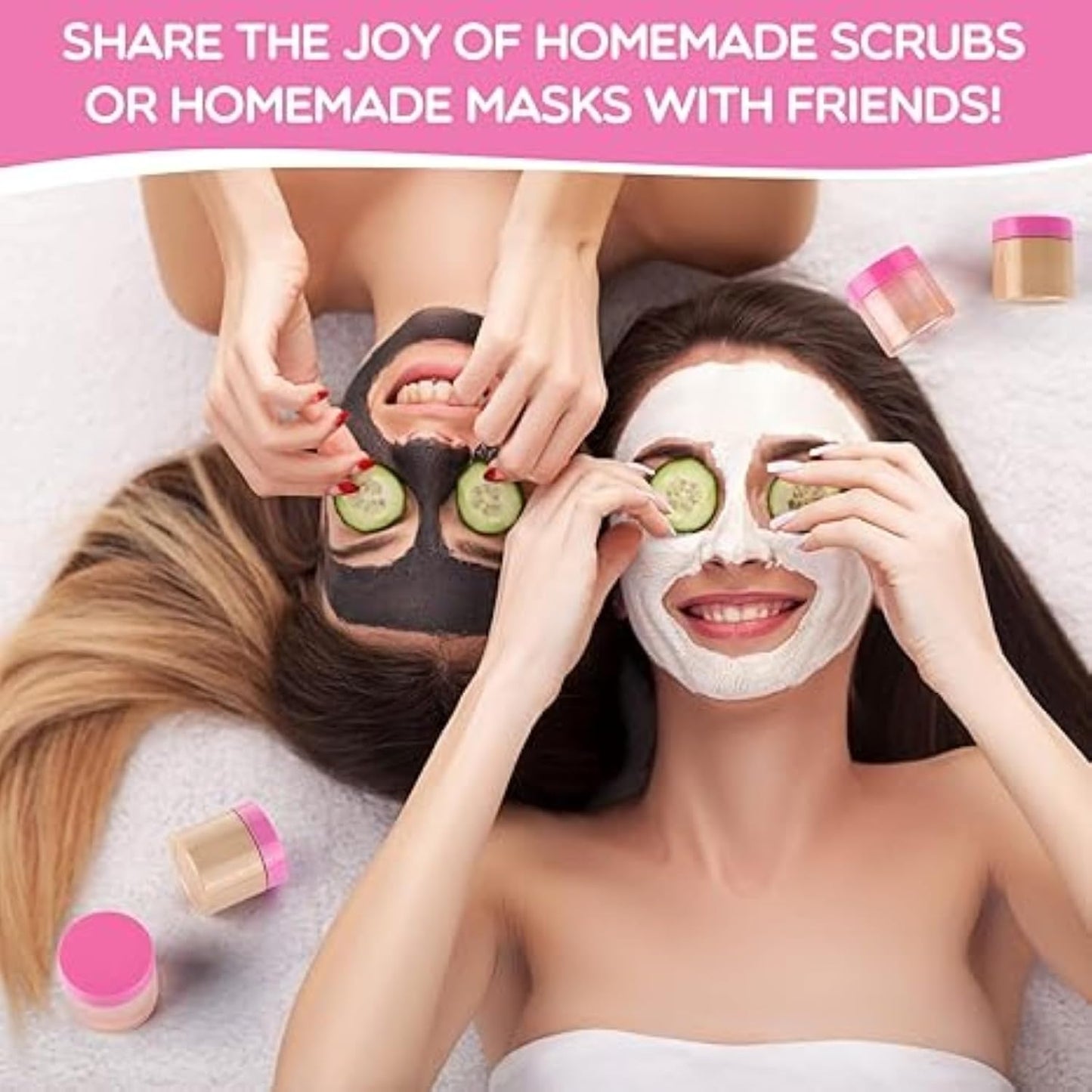 SATINIOR 12 Pack 2 oz Plastic Container Jars with Lids Round Clear Travel Cosmetic Container Slime Jars for Toiletries, Lotion, Cream, Ointments, Makeup, Rhinestone, Samples, Kitchen Storage(Pink)