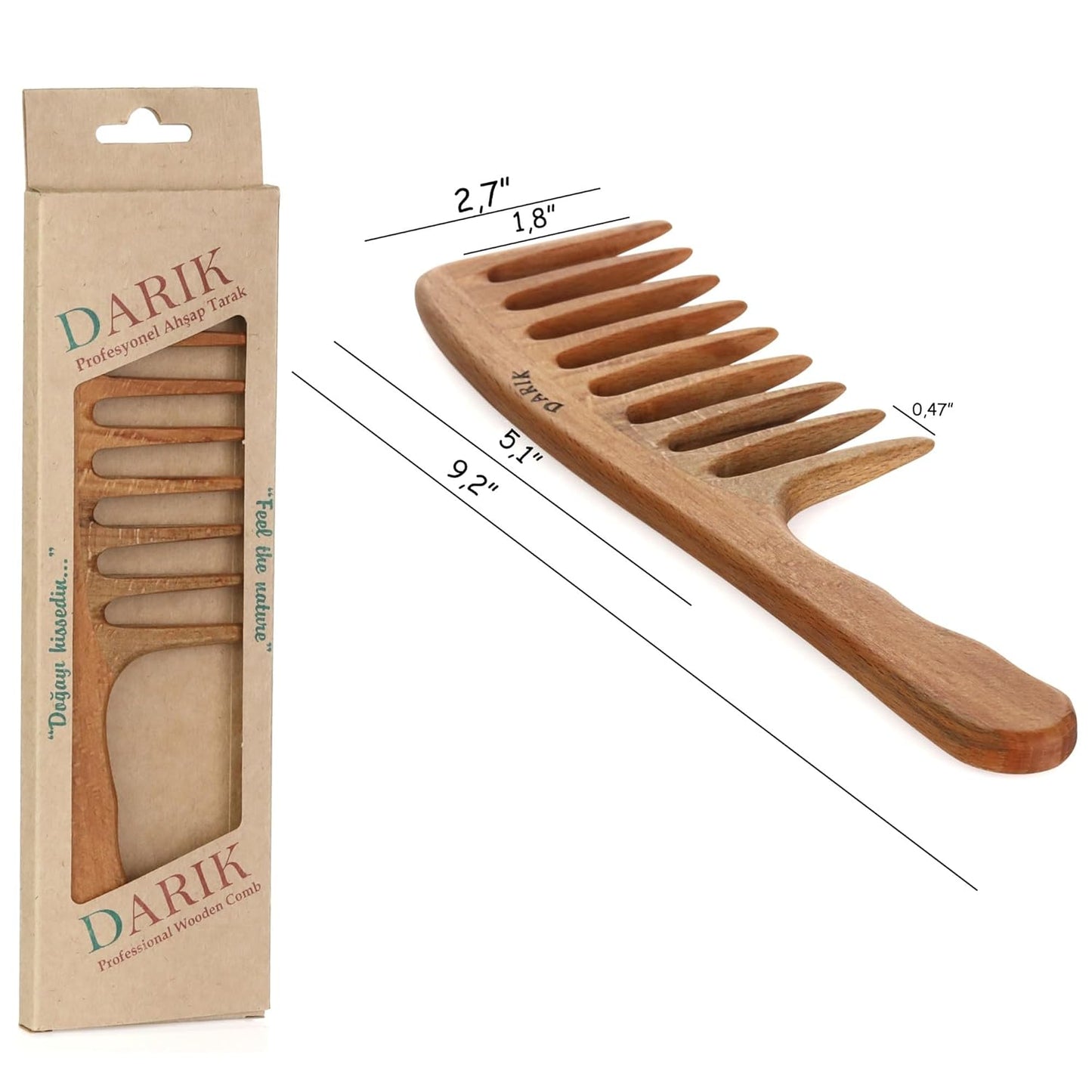 Wide Tooth Wooden Comb Handmade - Natural Vintage Style Wide Tooth Comb for Curls Gentle Styling - Anti-Static Wood Hair Combs For Women Detangling (Extra Wide Tooth)