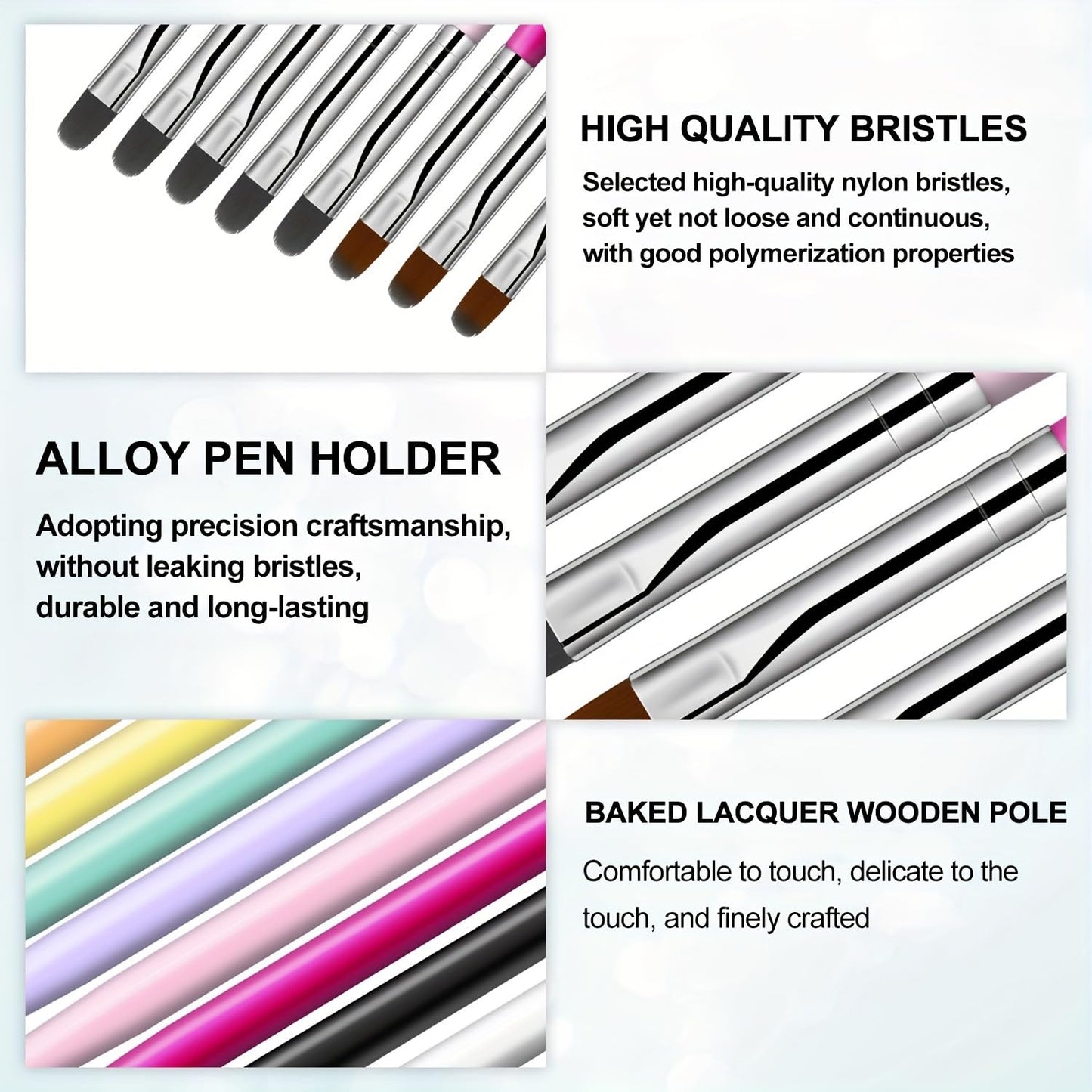 Nail Art Brushes Set,8PCS Uv Gel Nail Brush Poly Extension Gel Brush for Nail Art Nail Design Brush Gel Nail Brush for Nail Extension Nail Powder Nail Art Tips Builder Brush Nail Painting Set