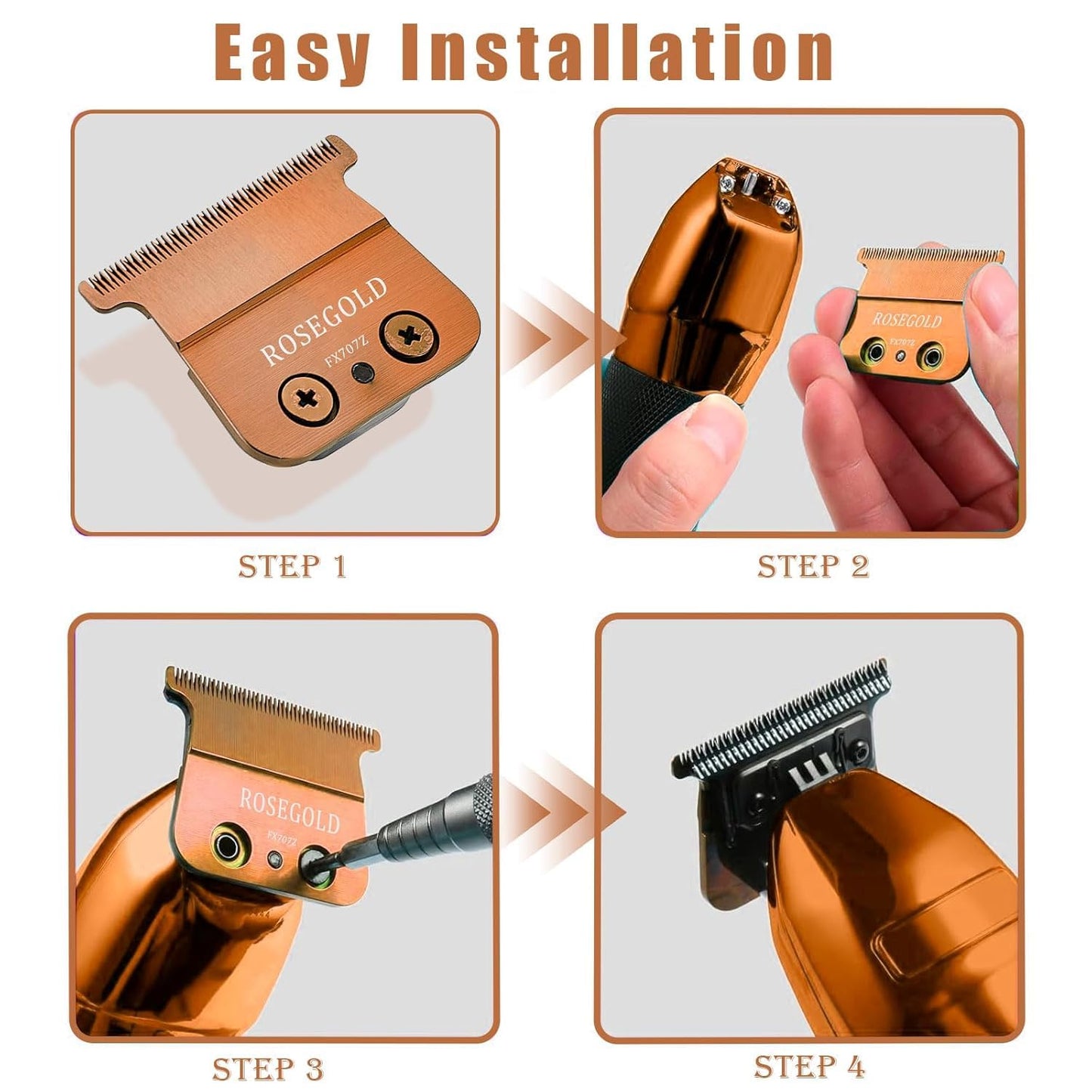 FX707Z Replacement Blades Compatible with BaBylissPRO FX787 & FX726 Trimmers, for Outlining Hair Trimmers (FX787) - rose gold