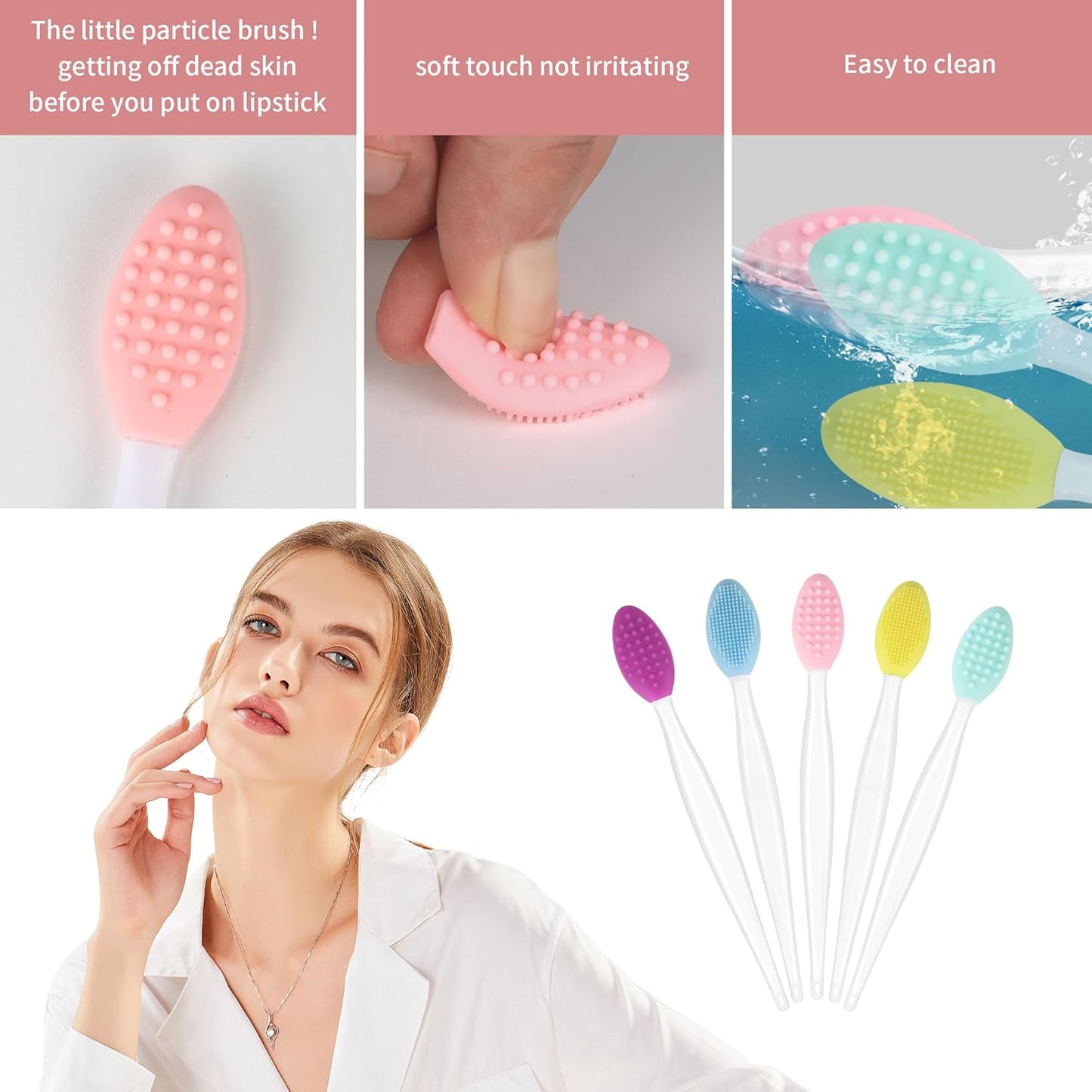 50 Pcs Lip Scrub Brush,Lip Scrubber Exfoliator,Double-Sided Silicone Lip Brush Tool for Men Women Lip Lightening, Lip Exfoliator Scrubber Tool for Dark Lips