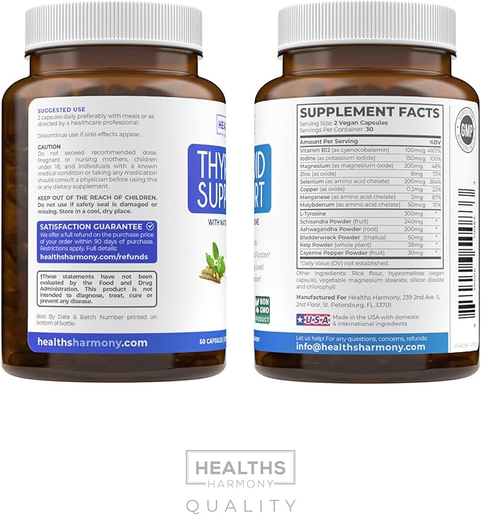 Thyroid Support with Iodine (Non-GMO) Improve B12 Complex 60 Capsules