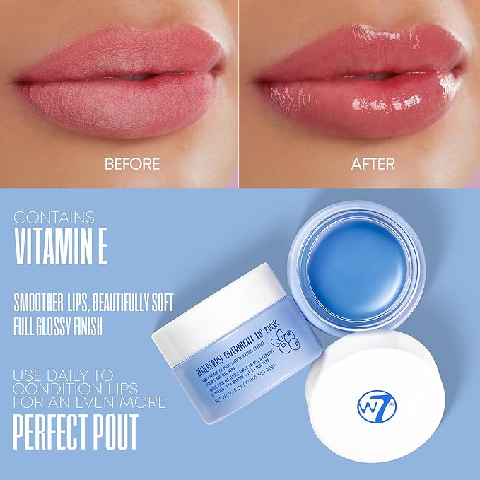 W7 Super Sweet Dreams Blueberry Lip Mask - Vitamin E, Aloe Vera and Grape Seed Oil - For Hydrated, Full Looking & Irresistible Lips - 0.67 Fl Oz